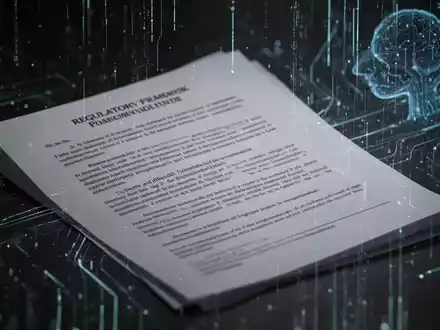 Abstrakte Darstellung eines digitalen Regulierungsrahmens mit Andeutungen von KI-Technologie, die Gesetz und Technologie verbindet. - Foto: über boerse-global.de
