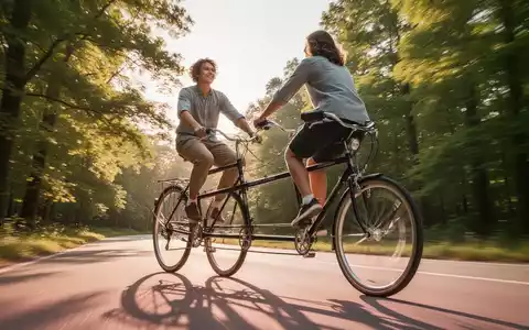 Eine Person auf einem Tandemfahrrad, fährt auf einer Straße mit grünen Bäumen im Hintergrund, was Bewegung und Hoffnung vermittelt. - Foto: über boerse-global.de
