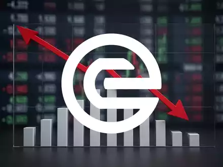 Ein stilisierter, minimalistischer Balkendiagramm mit einem Abwärtstrend und einem roten Pfeil, der nach unten zeigt. - Foto: über boerse-global.de
