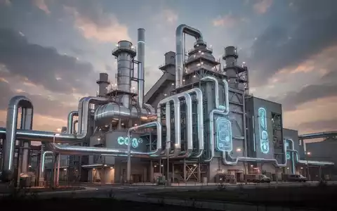 Eine futuristische Zementfabrik mit komplexen Rohrsystemen und CO2-Abscheidetechnologie unter einem dramatischen Himmel. - Foto: über boerse-global.de
