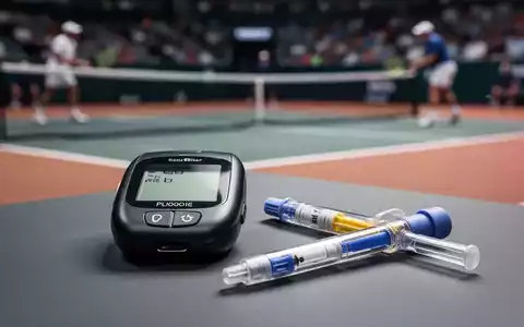 Ein Glukosemonitor und ein Insulin-Pen liegen auf einem unscharfen Tennisfeld. Sie symbolisieren Diabetes-Management im Spitzensport. - Foto: über boerse-global.de