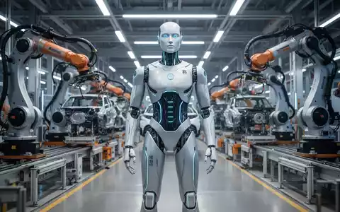A humanoid robot with a metallic finish stands in a modern, automated factory, symbolizing China's push into robotics. - Foto: über boerse-global.de