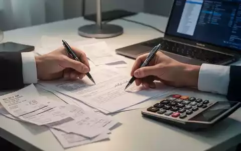Eine Hand unterschreibt ein Dokument auf einem modernen Schreibtisch, umgeben von Quittungen, einem Taschenrechner und einem Laptop. - Foto: über boerse-global.de