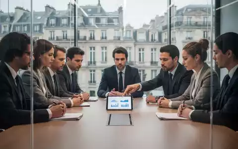 Geschäftsleute in einem modernen Konferenzraum diskutieren ernsthaft, während eine Person auf ein Tablet mit Diagrammen zeigt. - Foto: über boerse-global.de
