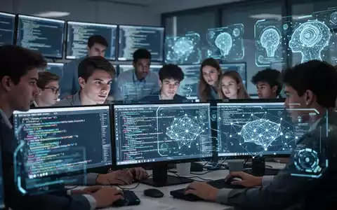 Junge Fachkräfte lernen Cybersicherheit an Computern, Bildschirme zeigen Code und Netzwerkdiagramme. Fokus auf Ausbildung und Technologie. - Foto: über boerse-global.de