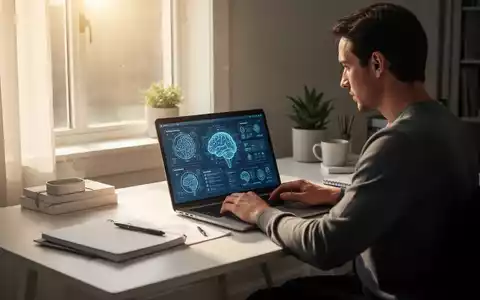 Eine Person arbeitet konzentriert an einem aufgeräumten Homeoffice-Schreibtisch, Laptop zeigt KI-Interface. Sonnenlicht fällt durch ein Fenster. - Foto: über boerse-global.de