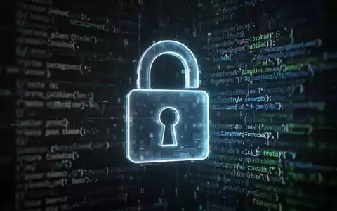 Ein stilisiertes, leuchtendes Vorhängeschloss vor einem verschwommenen Hintergrund aus digitalen Datenströmen und Code. - Foto: über boerse-global.de
