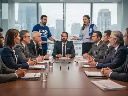 Eine Gruppe von Menschen, die an einem Konferenztisch sitzen und miteinander diskutieren, symbolisiert Mitarbeitervertretung und Zusammenarbeit. - Foto: über boerse-global.de