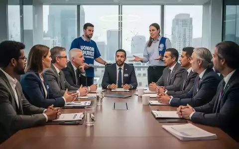 Eine Gruppe von Menschen, die an einem Konferenztisch sitzen und miteinander diskutieren, symbolisiert Mitarbeitervertretung und Zusammenarbeit. - Foto: über boerse-global.de