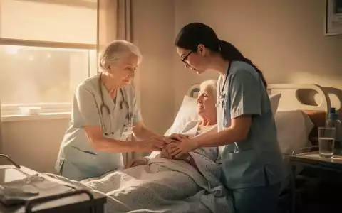 Eine Pflegekraft kümmert sich um einen älteren Patienten in einem hellen Raum, der Hitzeschutzmaßnahmen andeutet. - Foto: über boerse-global.de