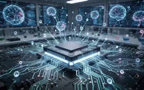 Close-up of a futuristic microchip with glowing circuits and abstract data streams, representing AI and graphics processing. - Foto: über boerse-global.de