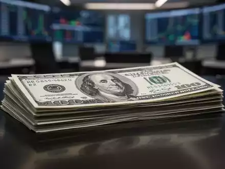 Ein Stapel neuer US-Dollar-Scheine auf einer polierten Oberfläche mit einem unscharfen Hintergrund eines Finanzbüros. - Foto: über boerse-global.de