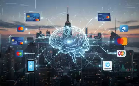 Abstract digital illustration showing payment icons connected to an AI brain, symbolizing AI-driven commerce and integrated payments. - Foto: über boerse-global.de