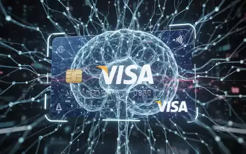 A digital interface showing the Visa logo connected to a neural network, symbolizing AI-driven commerce and secure transactions. - Foto: über boerse-global.de