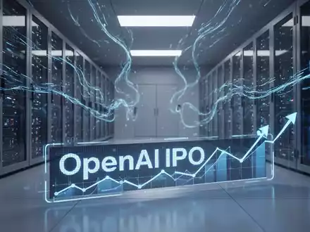 A stylized image of a server room with glowing blue data streams and a digital stock market ticker showing 'OpenAI IPO'. - Foto: über boerse-global.de