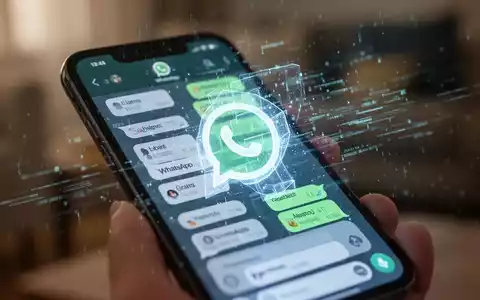 Ein Smartphone mit einer WhatsApp-Chat-Oberfläche, überlagert von abstrakten digitalen Datenströmen oder einem KI-Symbol, das Überwachung andeutet. - Foto: über boerse-global.de