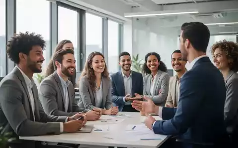 Neue Mitarbeiter nehmen an einem Onboarding-Programm teil, lächeln und interagieren positiv mit einem Mentor in einem modernen Büro. - Foto: über boerse-global.de