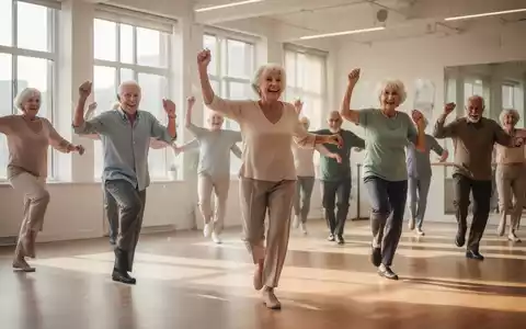 Senioren tanzen in einem hellen Studio, symbolisieren körperliche und kognitive Fitness und Freude an Bewegung. - Foto: über boerse-global.de