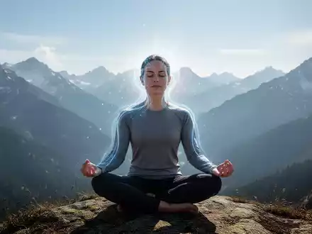 Eine Person meditiert in einer ruhigen Berglandschaft, die geistige Klarheit und Sauerstofffluss symbolisiert. - Foto: über boerse-global.de