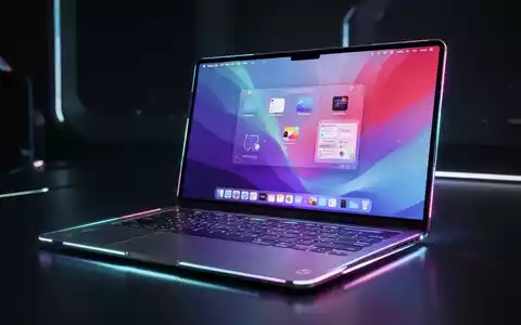 A close-up of a futuristic, ultra-thin laptop with a vibrant OLED touchscreen displaying a macOS interface, suggesting advanced technology. - Foto: über boerse-global.de