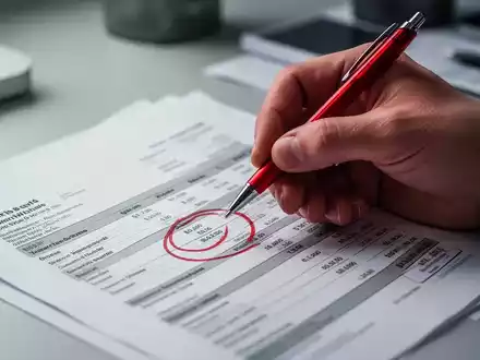 Eine Hand mit rotem Stift kreist einen Bereich auf einer Rechnung ein, die auf einem Schreibtisch liegt. - Foto: über boerse-global.de