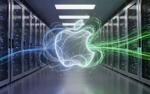 Eine futuristische Darstellung der Fusion von Apple- und Google Gemini-Künstlicher Intelligenz mit Logos und Datenströmen. - Foto: über boerse-global.de