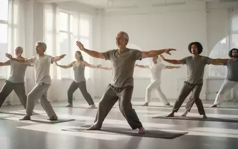 Eine Gruppe von Menschen praktiziert achtsame Bewegung wie Yoga oder Tai Chi in einem hellen, ruhigen Raum, was Ruhe und Wohlbefinden ausstrahlt. - Foto: über boerse-global.de