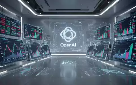 A sleek, futuristic stock market trading floor with glowing digital screens showing financial data and AI graphs, hinting at tech IPOs. - Foto: über boerse-global.de