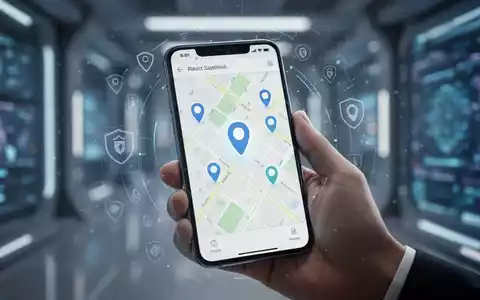 A hand holds a smartphone displaying a map with location pins, overlaid with digital privacy icons, against a blurred tech background. - Foto: über boerse-global.de