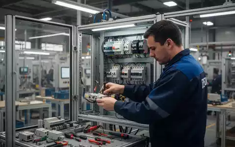 Nahaufnahme eines Arbeiters, der elektrische Komponenten in einem modernen Fabrikumfeld montiert, mit Fokus auf Ergonomie. - Foto: über boerse-global.de