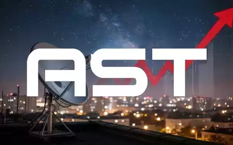 Eine Satellitenschüssel auf einem Dach, die auf einen Sternenhimmel zeigt, mit einem roten, nach unten zeigenden Pfeil im Hintergrund. - Foto: über boerse-global.de