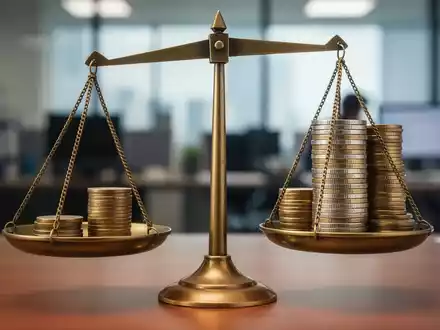 Eine Waage, die Lohnungleichheit darstellt, mit einem kleinen Stapel Münzen auf der leichteren Seite und einem größeren auf der schwereren. - Foto: über boerse-global.de