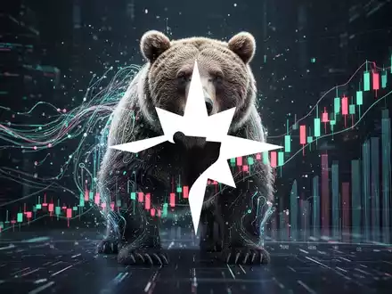 Ein stilisiertes digitales Bärensymbol, das mit Datenströmen und einem steigenden Börsenchart verschmilzt. - Foto: über boerse-global.de