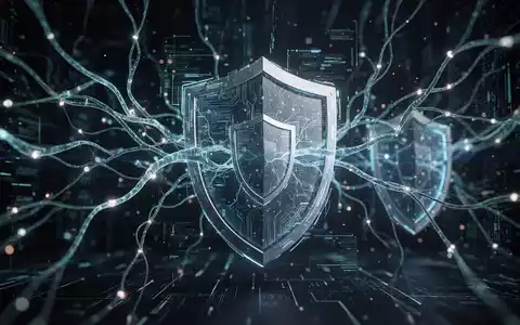 Abstrakte Darstellung von künstlicher Intelligenz und Cybersecurity mit leuchtenden neuronalen Netzen und digitalen Schutzschilden. - Foto: über boerse-global.de