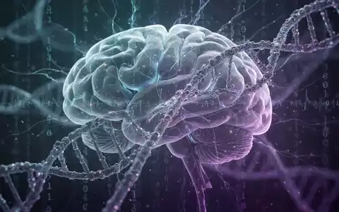 Abstrakte Darstellung von Gehirnaktivität und genetischem Code, die sich überlappen. Leuchtende neuronale Pfade verbinden sich mit DNA-Strängen. - Foto: über boerse-global.de