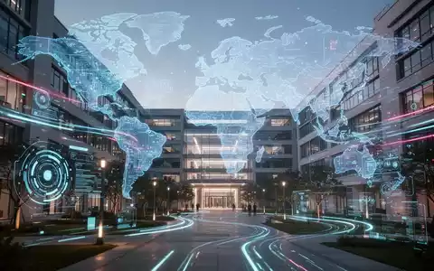 A modern university campus with digital overlays, representing the digitalization of university administration and global educational frameworks. - Foto: über boerse-global.de