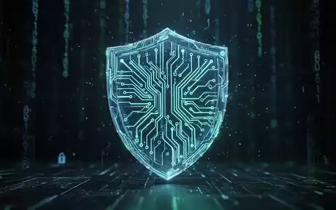 A glowing digital shield icon made of circuit board traces, representing cybersecurity and data protection against a dark, tech background. - Foto: über boerse-global.de