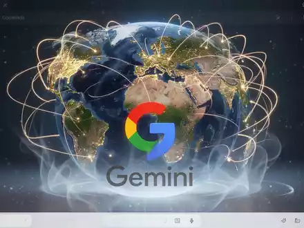 Digital globe with glowing lines connecting Latin America, Africa, and the Middle East, symbolizing Google Gemini's global expansion. - Foto: über boerse-global.de