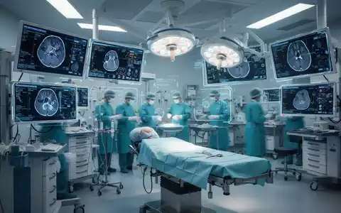 Ein hochmoderner Operationssaal mit leuchtenden Bildschirmen und medizinischer Technologie, unscharfe Ärzte im Hintergrund. - Foto: über boerse-global.de