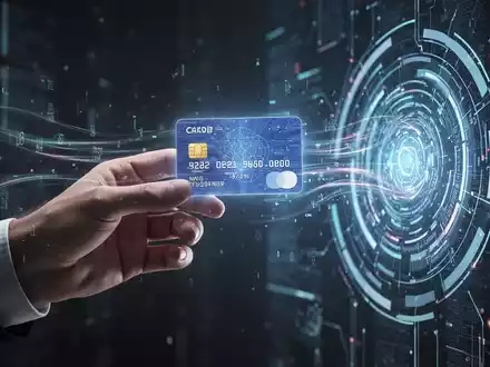 A digital hand presenting a holographic credit card to an AI interface, symbolizing the partnership between Visa and OpenAI. - Foto: über boerse-global.de