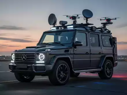 An armored Mercedes-Benz G-Class SUV with radar and drone launchers on an airfield, symbolizing drone defense technology. - Foto: über boerse-global.de