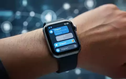 Close-up of an Apple Watch on a wrist, showing the Telegram app interface with chat messages. - Foto: über boerse-global.de