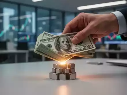 Eine Hand legt Dollarnoten auf seltene Erdenmagnete in einem Finanzbüro, symbolisiert den Aktienkauf von Rosenthal. - Foto: über boerse-global.de