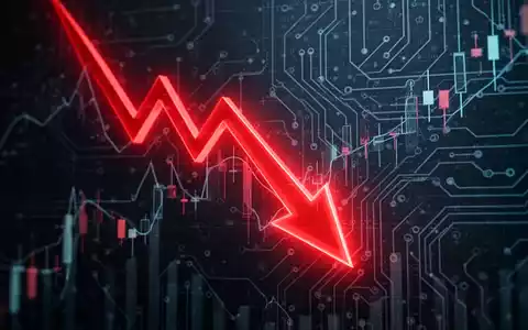 Ein stilisierter Diagramm-Absturz mit rotem Pfeil nach unten und AI-Mustern, der einen 20-Prozent-Einbruch einer Aktie symbolisiert. - Foto: über boerse-global.de