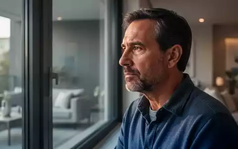 Ein nachdenklicher Vater blickt aus einem Fenster, weiches Licht fällt auf sein Gesicht in einem ruhigen Zuhause. - Foto: über boerse-global.de