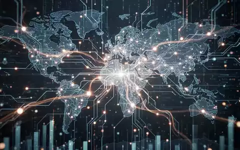 A glowing, abstract neural network design with faint world map outlines and data streams, symbolizing global AI adoption and financial growth. - Foto: über boerse-global.de