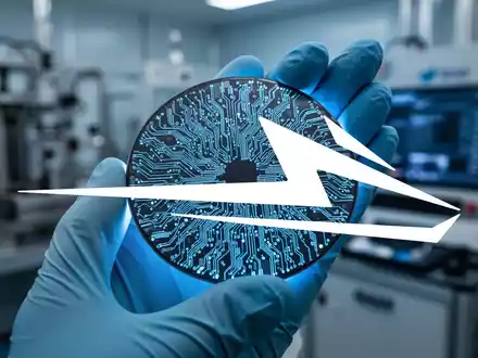 Nahaufnahme einer Siliziumkarbid-Wafer, die von einer behandschuhten Hand in einer sterilen Laborumgebung gehalten wird. - Foto: über boerse-global.de