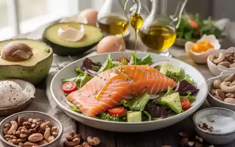 Ein Frühstückstisch mit Lachs, Avocado, Eiern, Nüssen und Olivenöl, die für die Vitamin-D-Aufnahme wichtig sind. - Foto: über boerse-global.de
