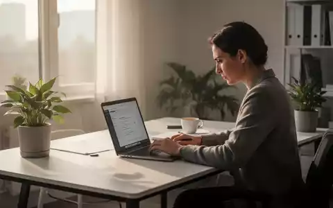 Eine Person arbeitet konzentriert an einem modernen Schreibtisch in einem minimalistischen Homeoffice mit sanftem Morgenlicht. - Foto: über boerse-global.de
