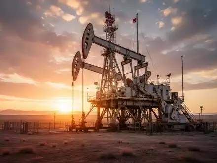 Eine Ölbohranlage in einer kargen Landschaft bei Sonnenuntergang, die den Erfolg der Bohrung und Energiegewinnung symbolisiert. - Foto: über boerse-global.de